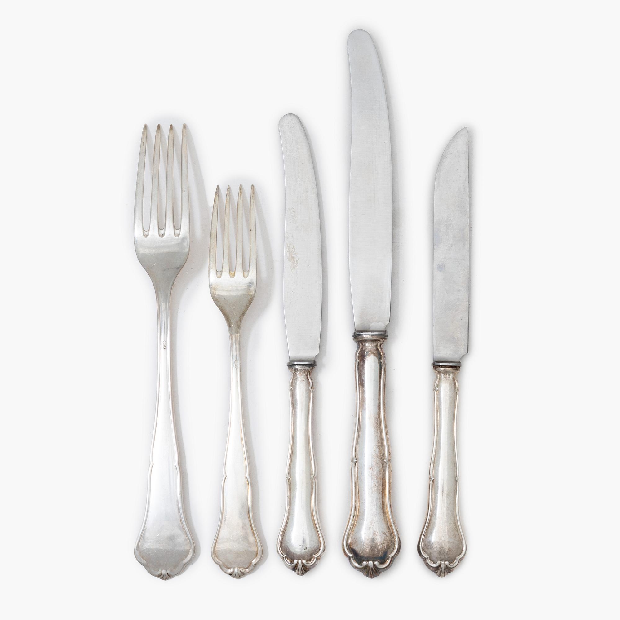 Bestickuppsättning, silver, 56 delar, C.G.Hallberg samt JMJ, Göteborg, 1928-1952.