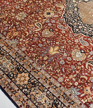 A pictoral Oriental silk carpet, ca 370 x 270 cm.