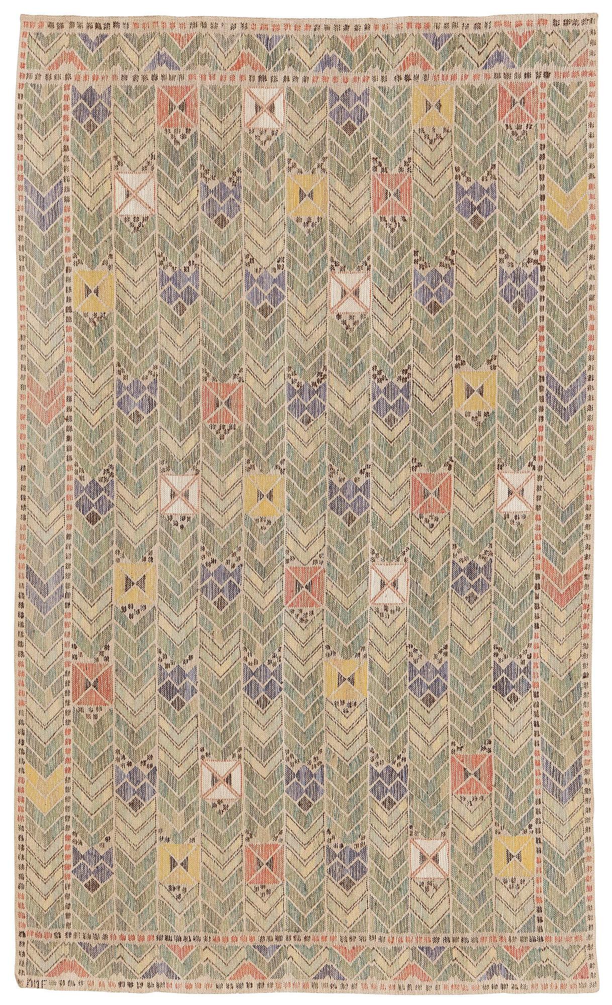 Märta Måås-Fjetterström, draperi, "Rågen", inplock på linnebotten, ca 246 x 147 cm, signerad MMF.