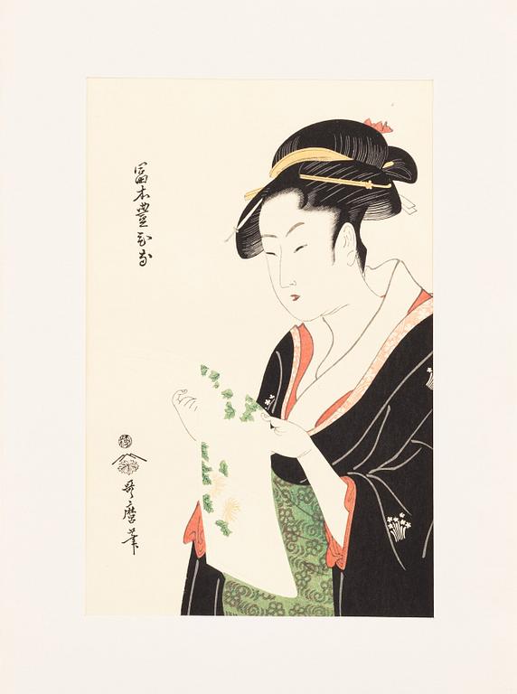 Kitagawa Utamaro, efter, färgträsnitt, 6st, Japan, 1900-talets andra hälft.