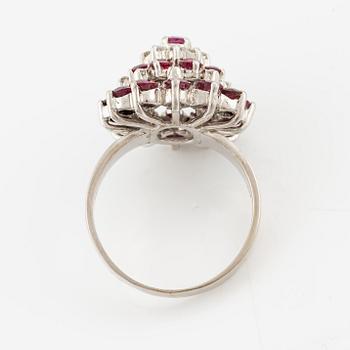 Ring, 18K white gold with rubies and small diamonds.