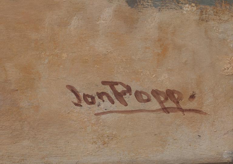 JON POPP, olja på pannå, signerad.