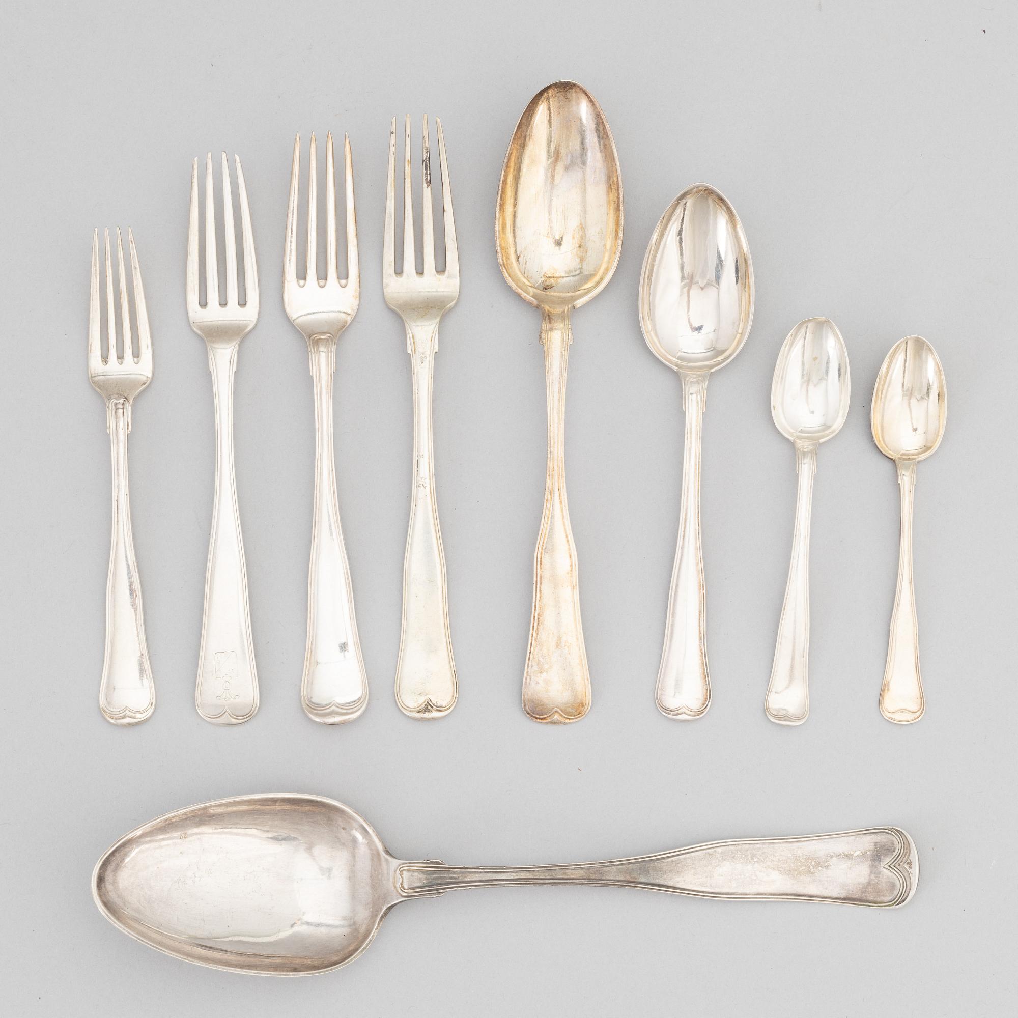 A Silver Cutlery, incl Jens Christian Thorning, Copenhagen 1864. (38 pieces).