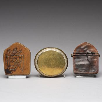 Two Tibetan travel shrines and a box with cover, 19th Century or later.