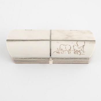 A reindeer horn knife in box by Bertil Fällman, signed.