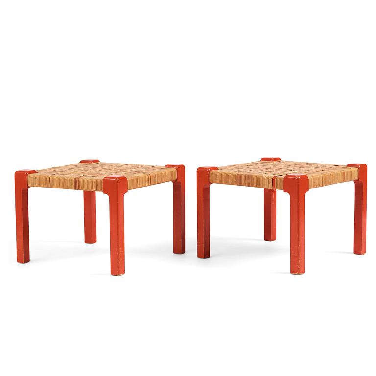 Josef Frank, a pair of lacquered coral red stools, 'model 2235', Svenskt Tenn, Stockholm 1950-60s.