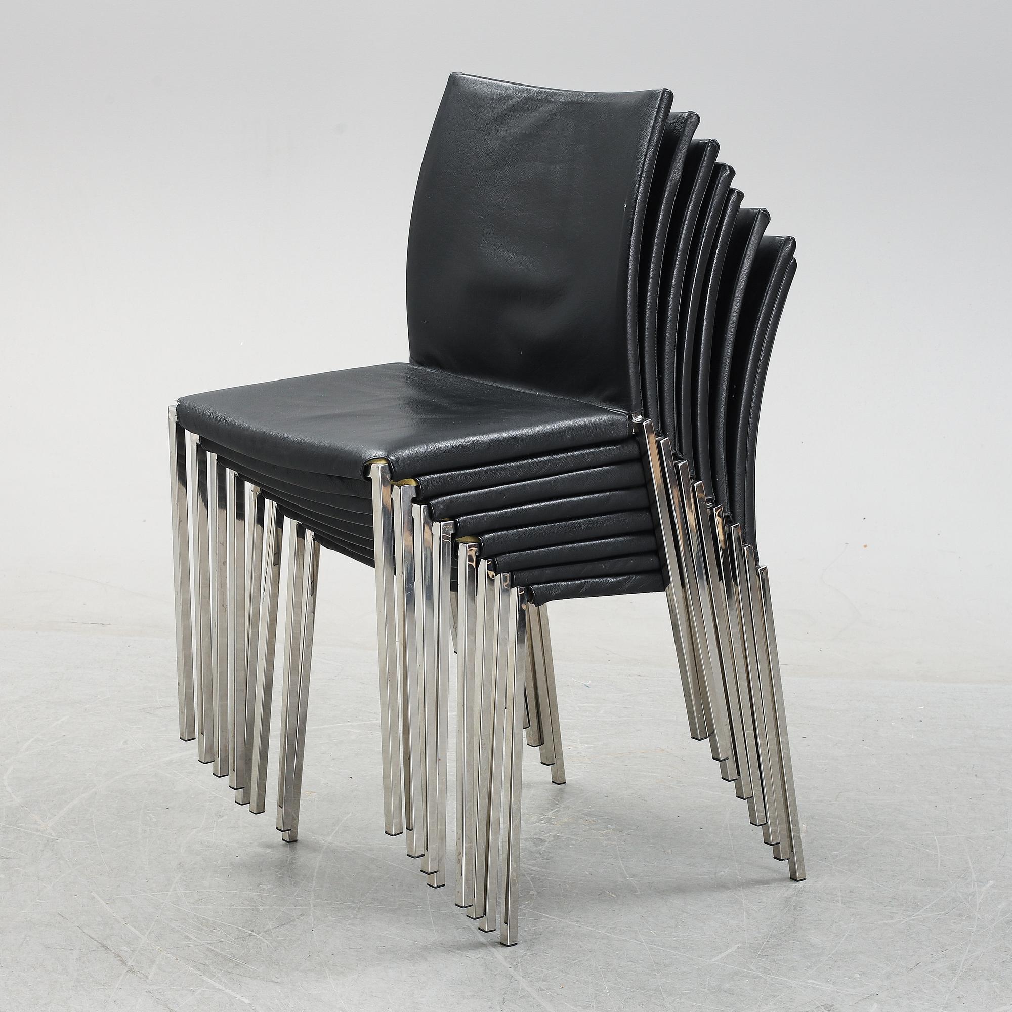 A set of eight steel and leather chairs, 21th century.