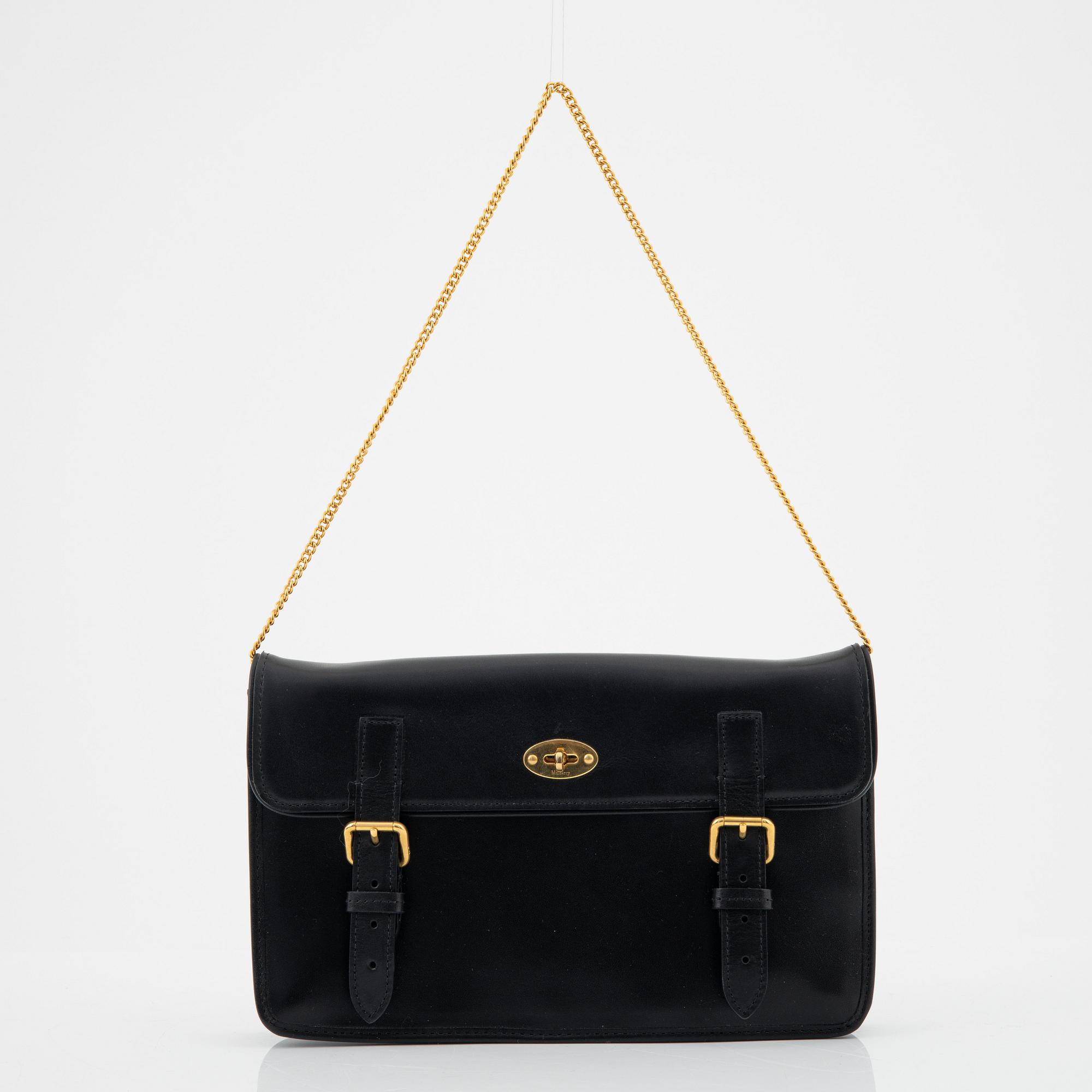 Mulberry x Alexa Chung, a black leather 'Little Guy' handbag.