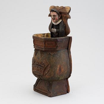 A carved and painted traditional folk art spoon holder from Jämtland 18/19th century.