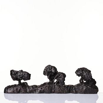 Peter Frie, Darkpatinated bronze sculpture with two candle holders.