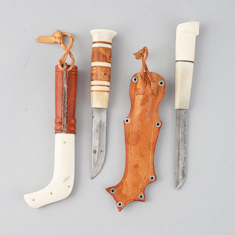 Valter Ranestål, a Sami reindeer horn knife, signed, and a Sami reindeer horn knife, not signed.