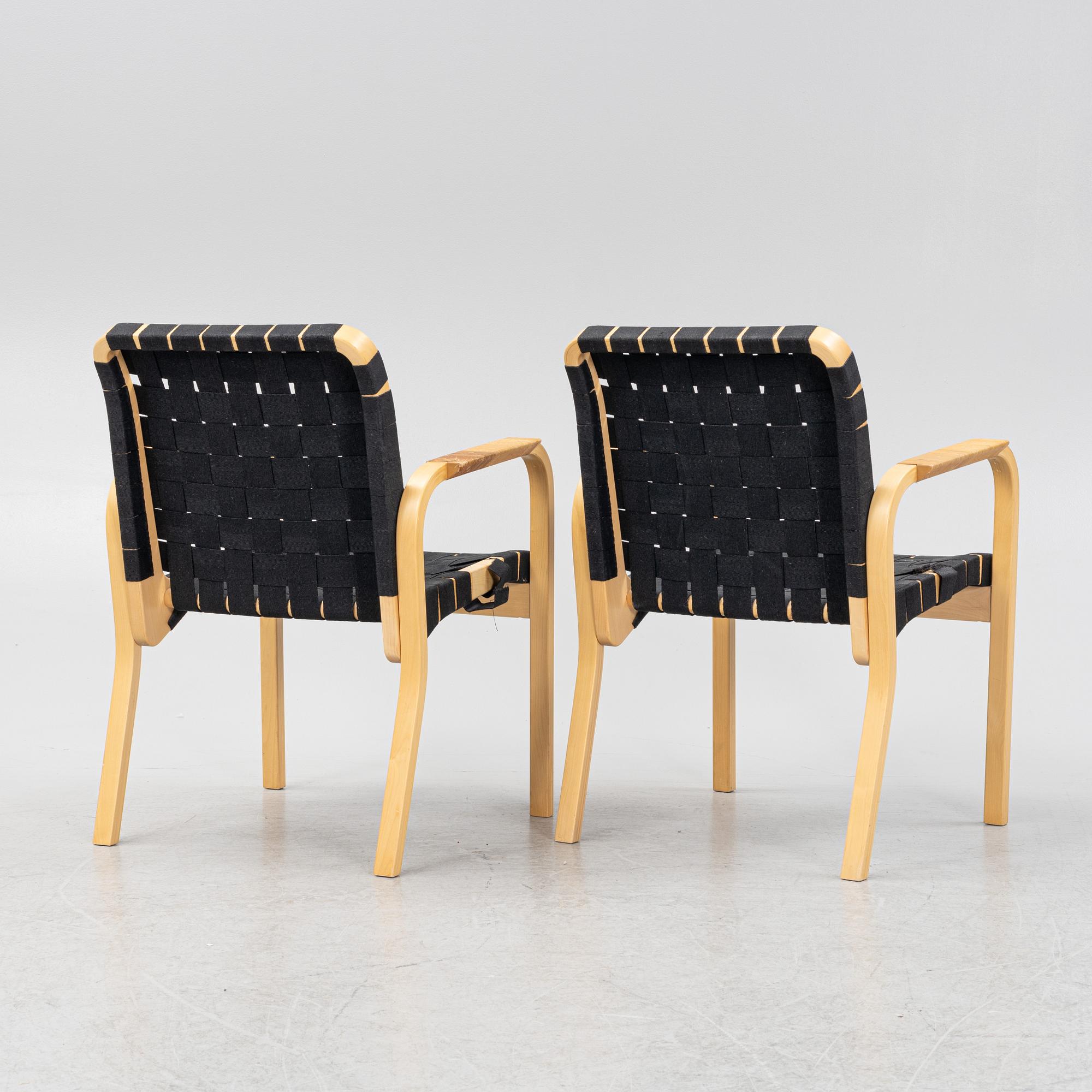 Alvar Aalto, a pair of late 20th century  model 45 armchairs, Artek, Finland.