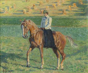Märta Améen, Ida Leijonhufvud on horseback at Enskede gård.