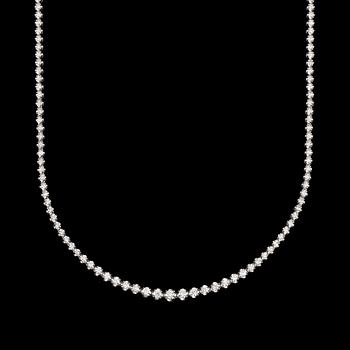 A brilliant-cut diamond straightline necklace.