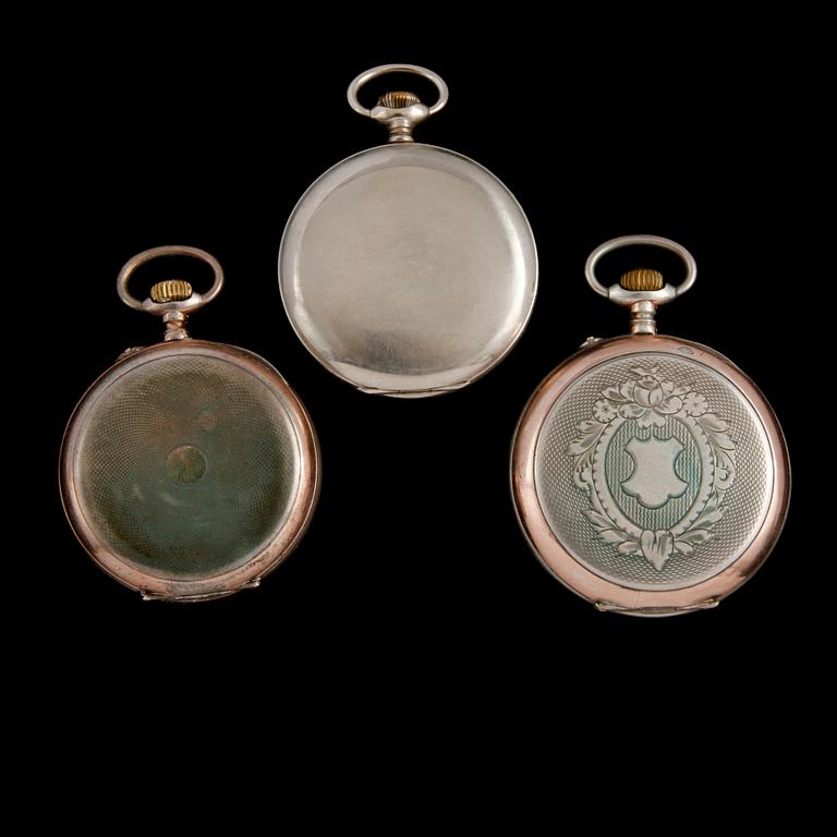 FICKUR, 3 st, delvis låghaltigt silver, 1900-talets första hälft.
