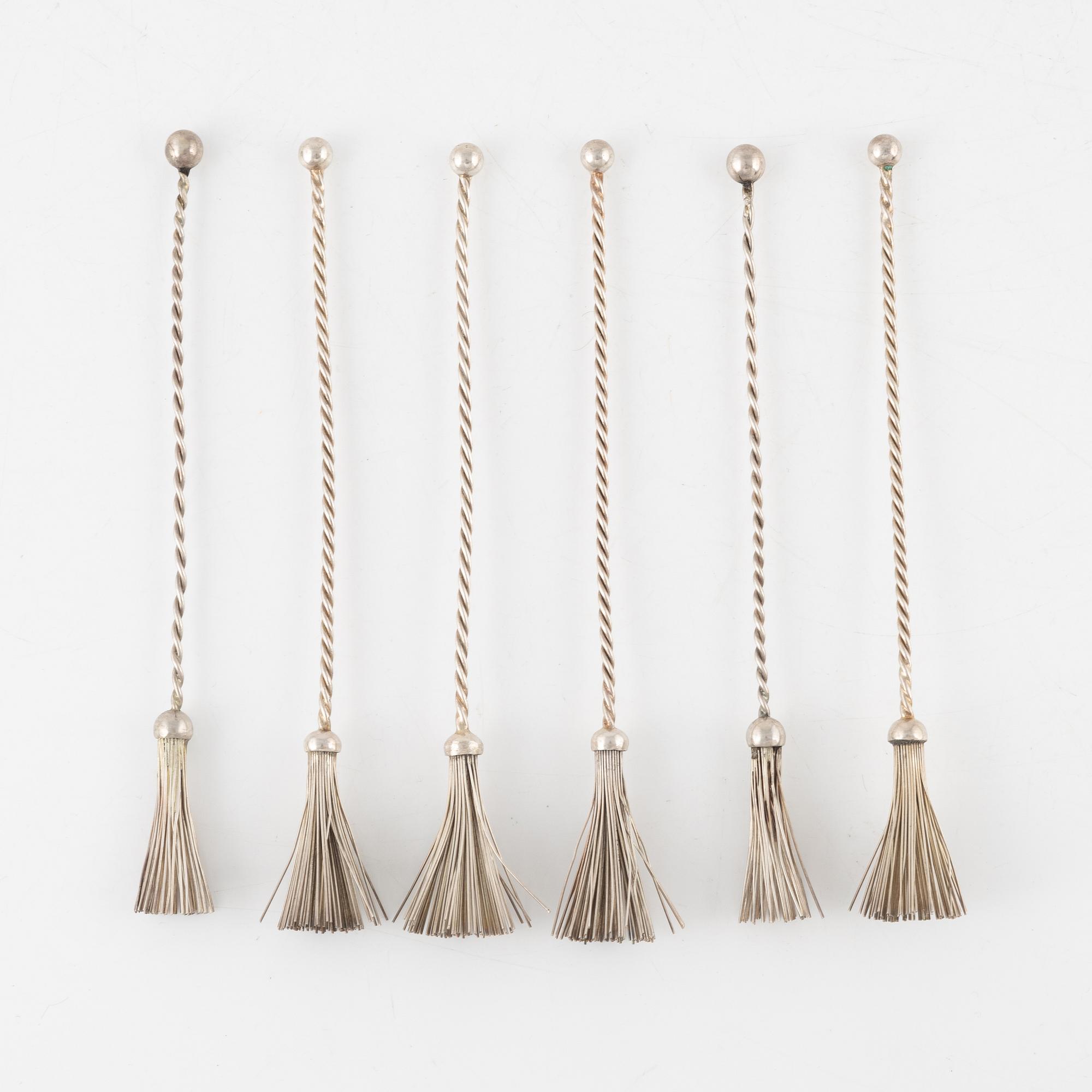 Champagnevispar 6 st, silver, 1900-tal, svenska importstämplar.