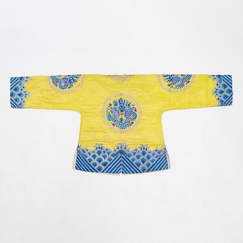 A yellow-ground embroidered silk robe, 20th century.