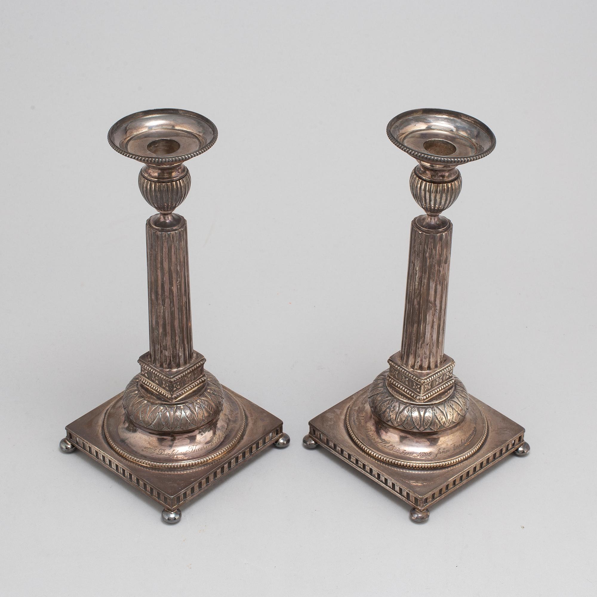 JACOB ENGELBERTH TORSK, ljusstakar, ett par, silver gustaviansk stil, Stockholm, 1898.