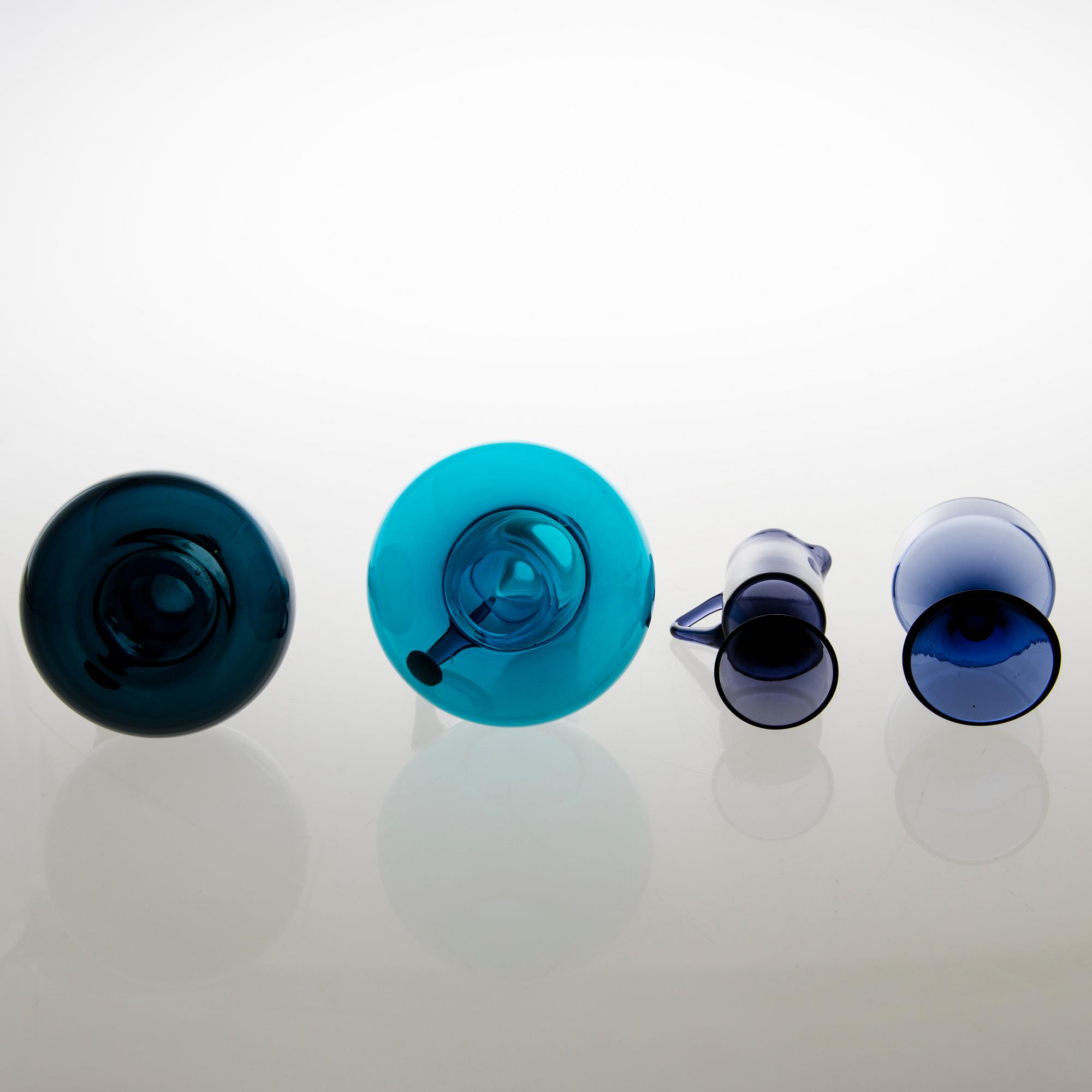 TAMARA ALADIN, KARAFFER, 2 st, SOCKERSKÅL och GRÄDDSNÄCKA, glas, Riihimäen Lasi 1961-64.