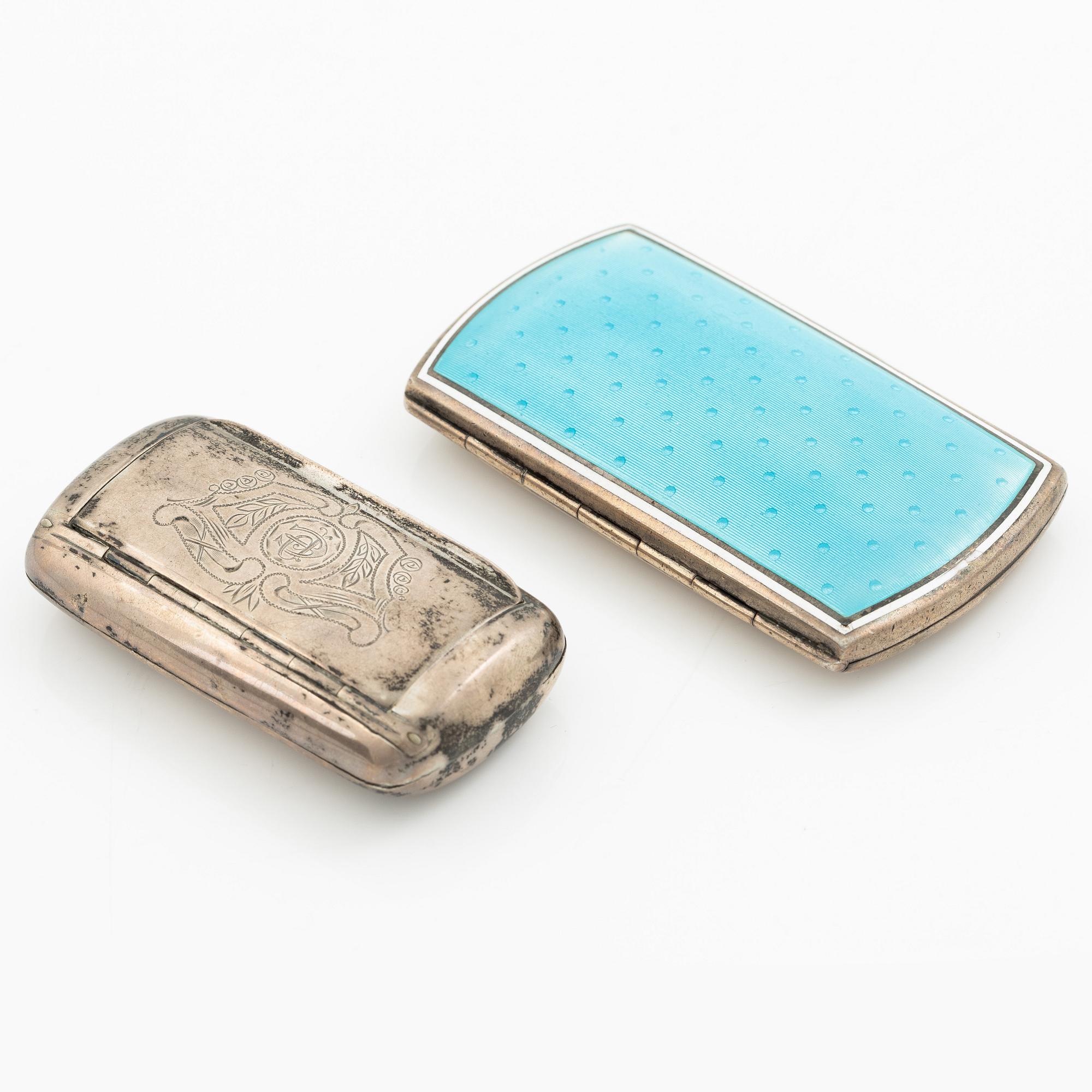Boxes, 2 pcs, silver, as well as silver and enamel, 20th century.