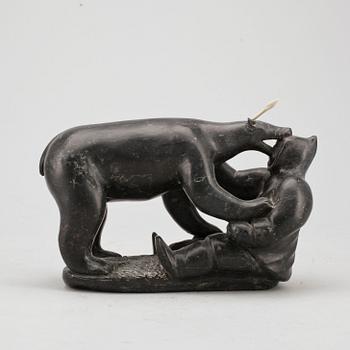 SKULPTUR, sten och ben, Inuitarbete, Kanada.