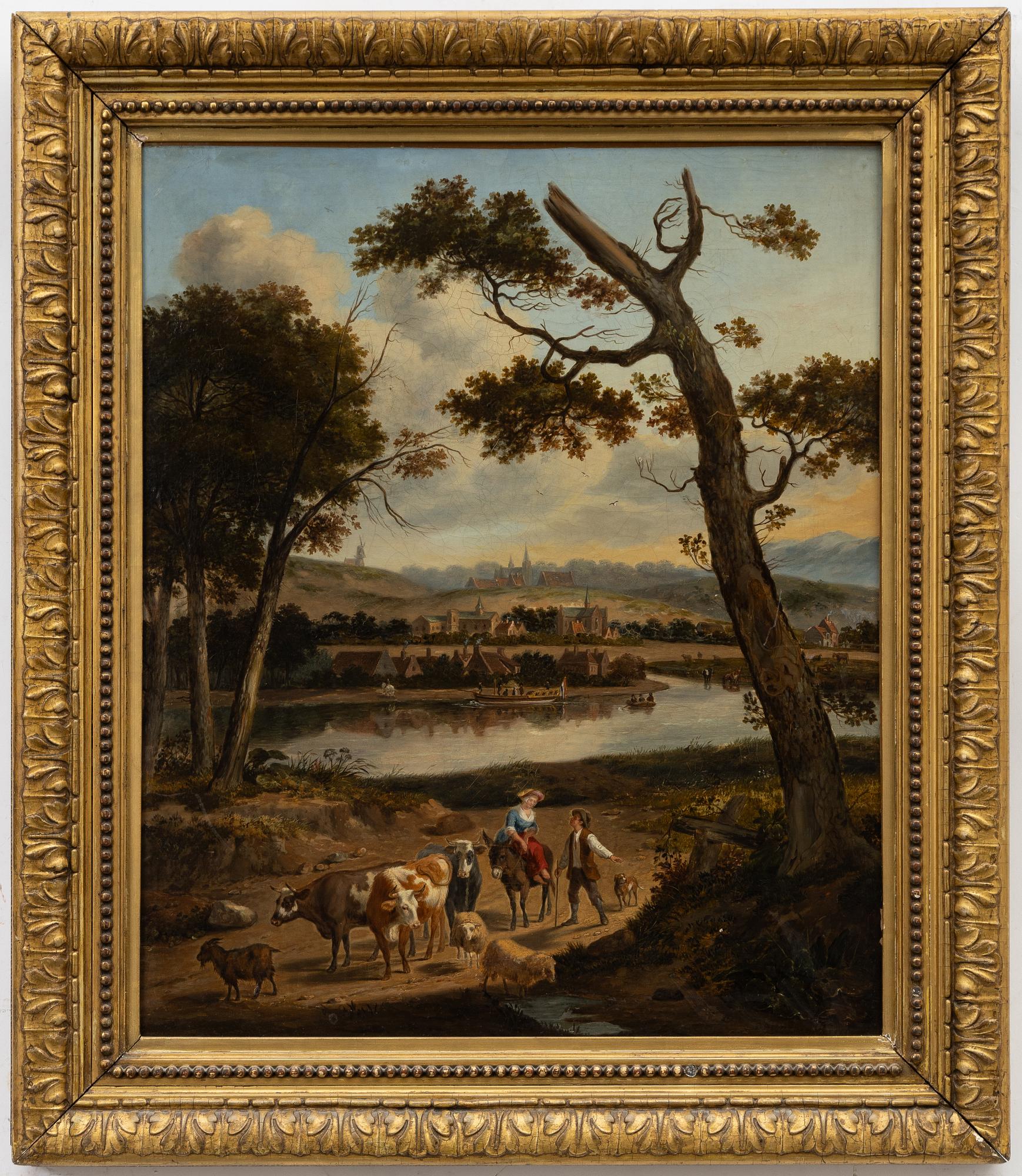 Unknown artist, 17th/18th century, Pastoral landscape with figure staffage.