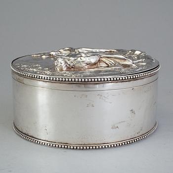 A Swedish 17th century silver plaquette, unmarked, on box marked Gustaf Henrik Sidwall, Norrkoping 1793.