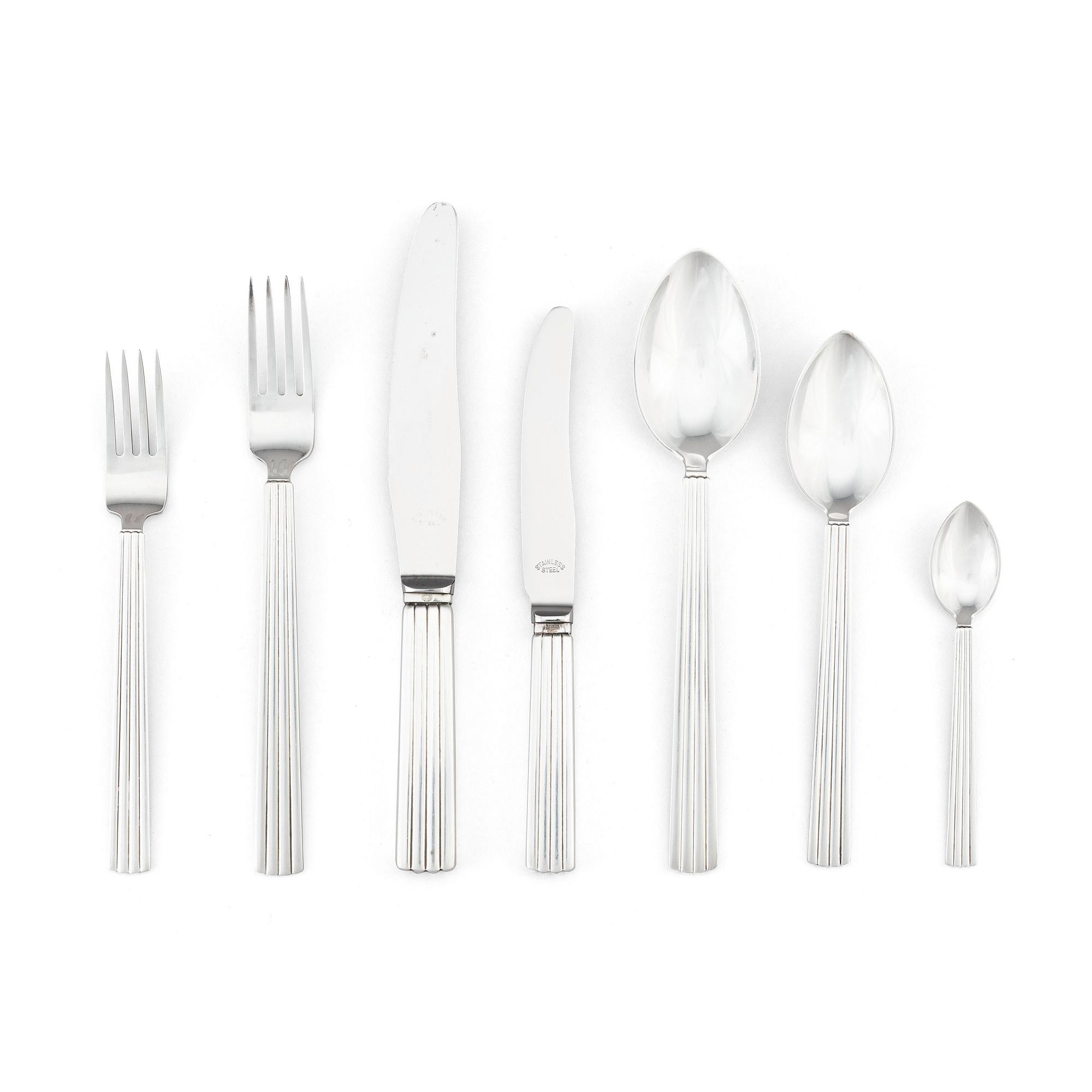 Sigvard Bernadotte, bestickservis "Bernadotte", 83 delar, Georg Jensen & Wendel, Köpenhamn 1945-1951, -1977, sterling och rostfritt stål.
