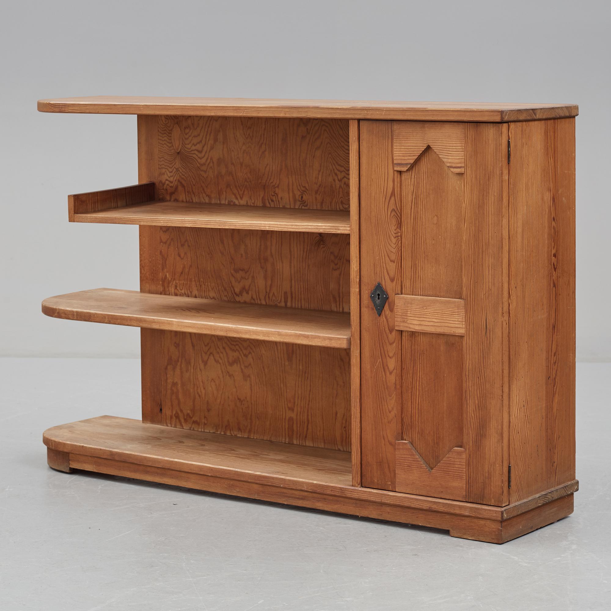 'Sporstugemöbel', a stained pine 'Lovö' bookcase, Nordiska Kompaniet, Sweden 1930's-40's.