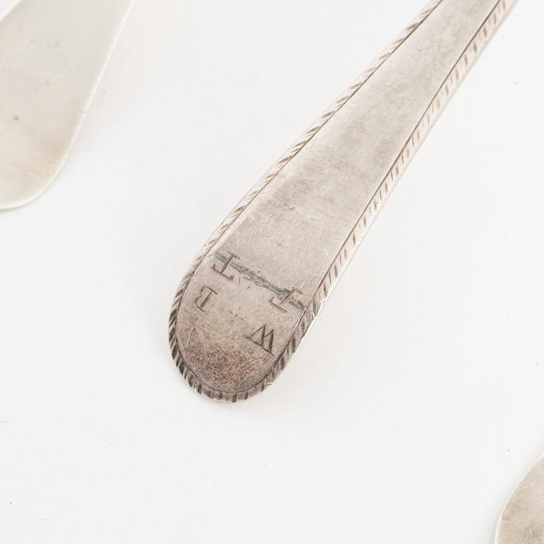 Skedar, 5 st, silver, bland annat Lars Biugg, Jönköping 1782.