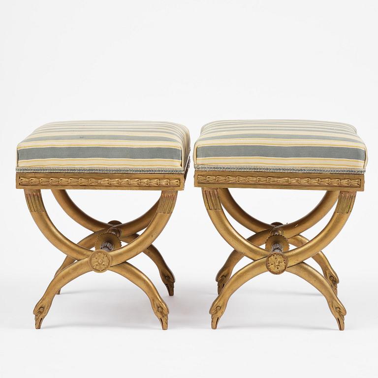 A pair of late Gustavian stools attributed to E. Ståhl (master in Stockholm 1794-1820).