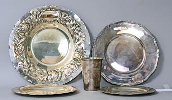 FAT, 4 st samt BÄGARE, silver, 1900-tal.