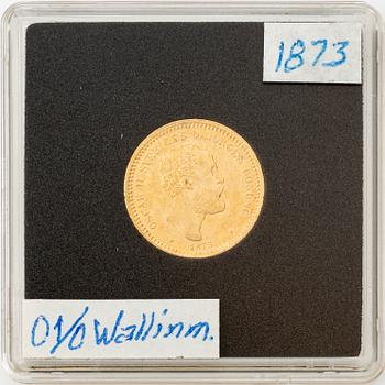 Guldmynt, Oscar II, 10 kronor, typ I, Sverige 1873.