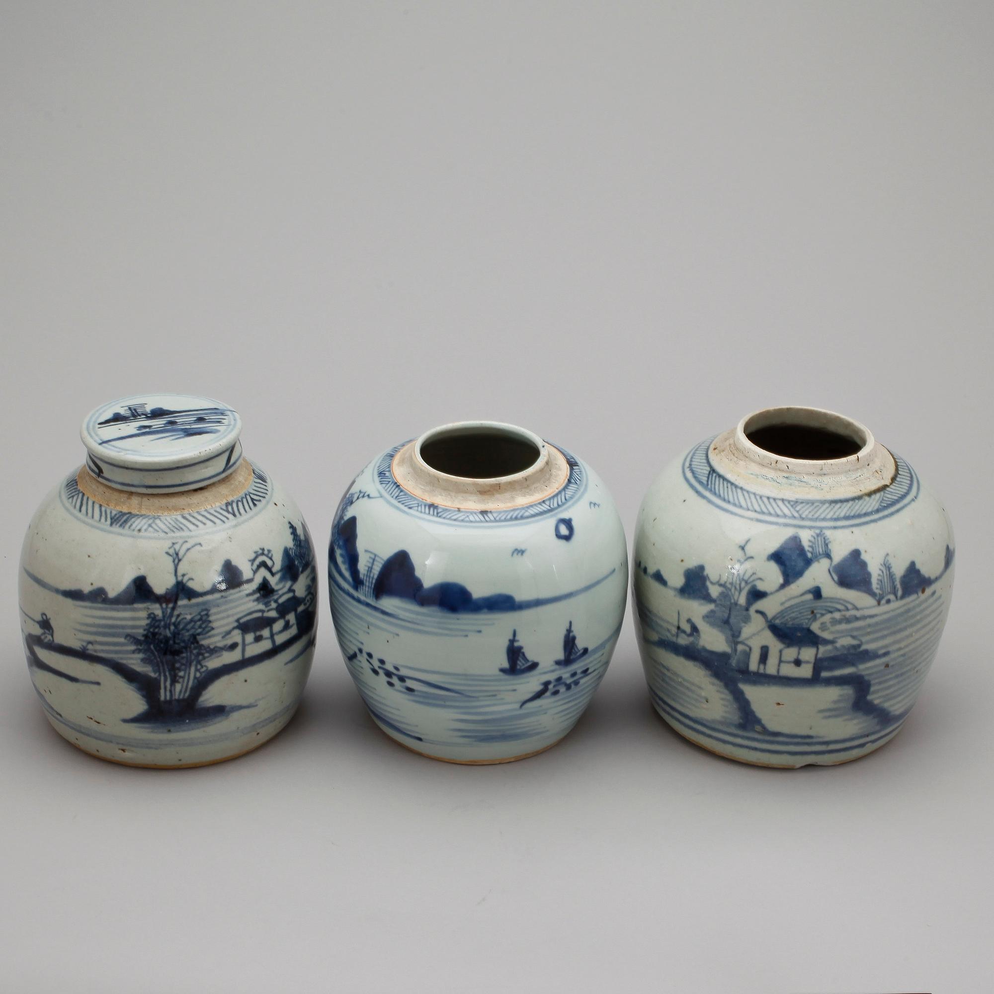 BOJANER, 3 st, porslin, Kina, 1800-tal.
