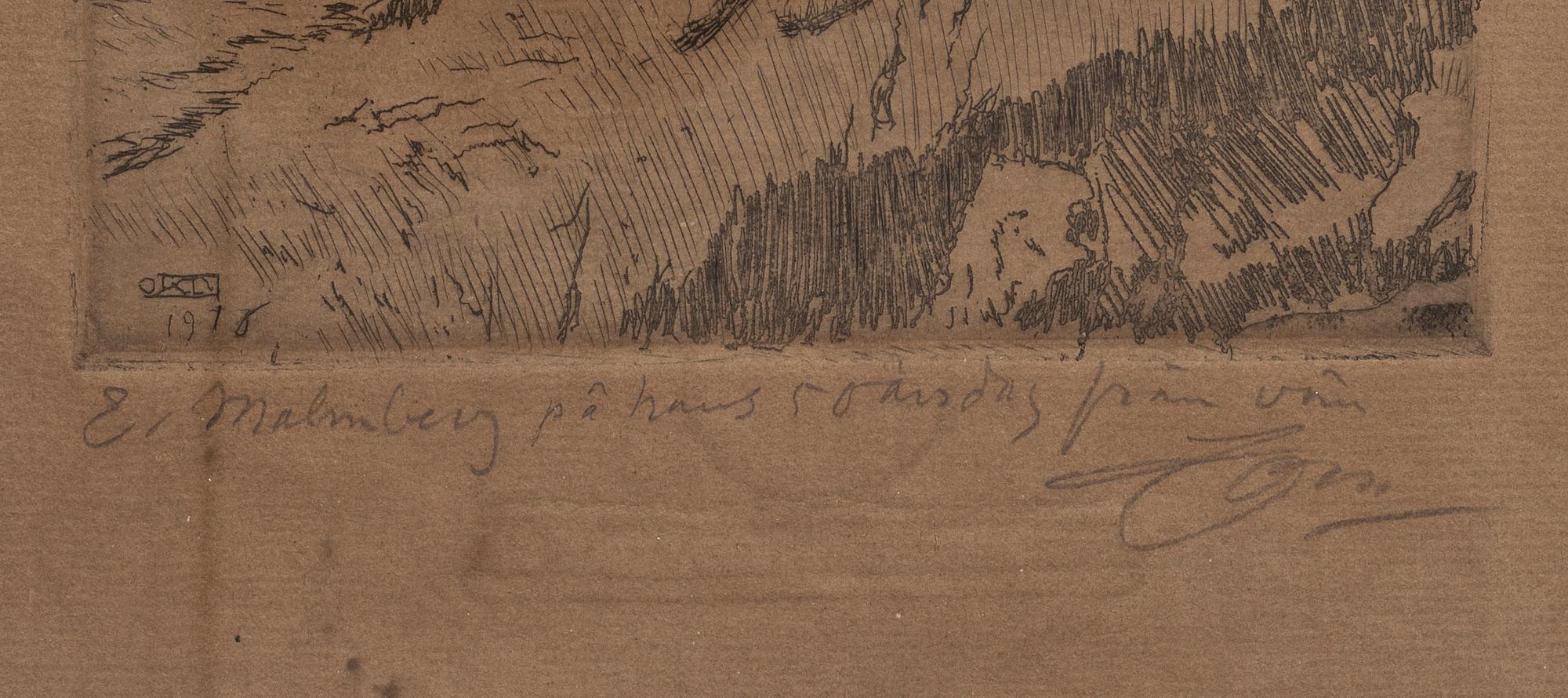 ANDERS ZORN, etsning."De två". Signerad.