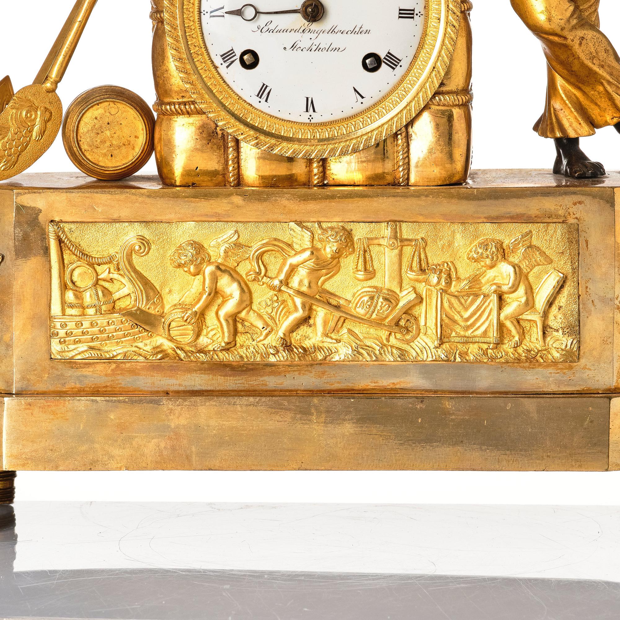 A Empire Mantle clock, "Le Matelot" by Eduard Engelbrechten (active in Stockholm 1815-1845).