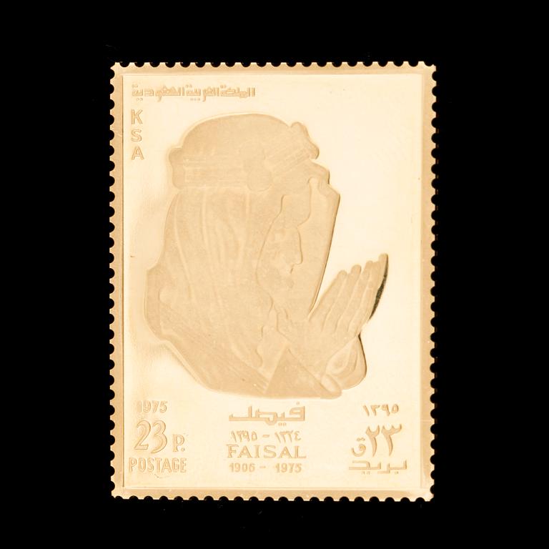 PLAKETT, 21,6 K guld, Saudiarabien, 1975, Vikt ca 34g.