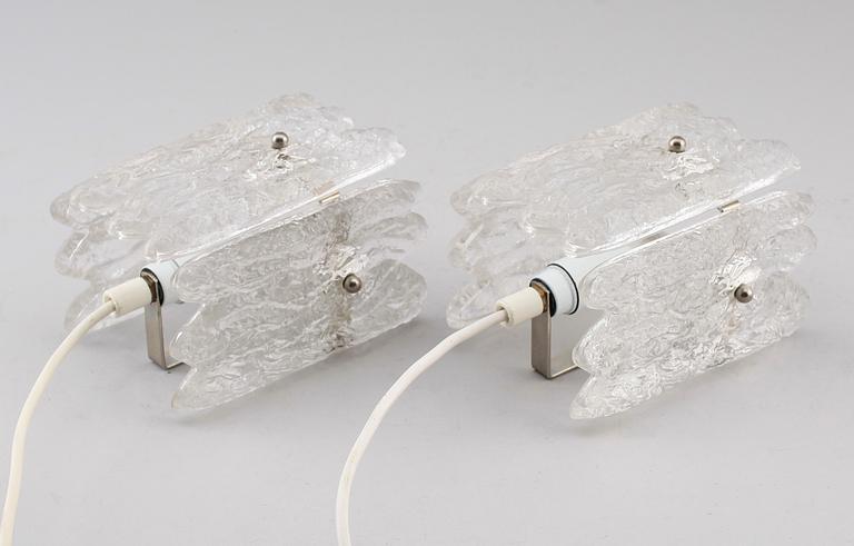 VÄGGLAMPOR, 1 par, glas, möjligen Orrefors, 1900-talets andra hälft.