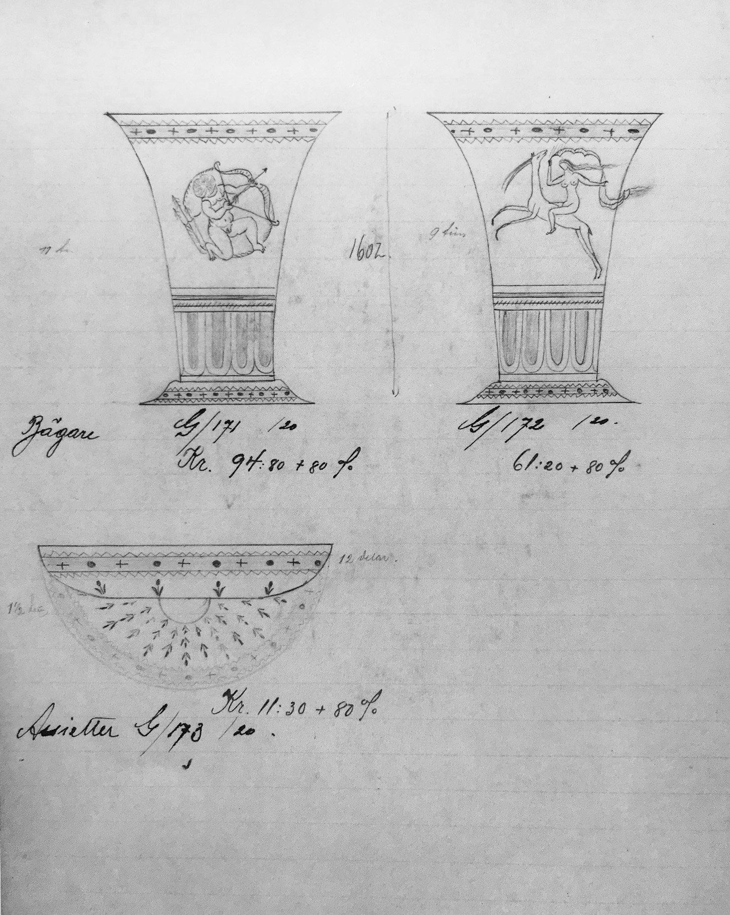 Simon Gate, two Swedish Grace engraved glass beakers, Orrefors, Sweden 1924.
