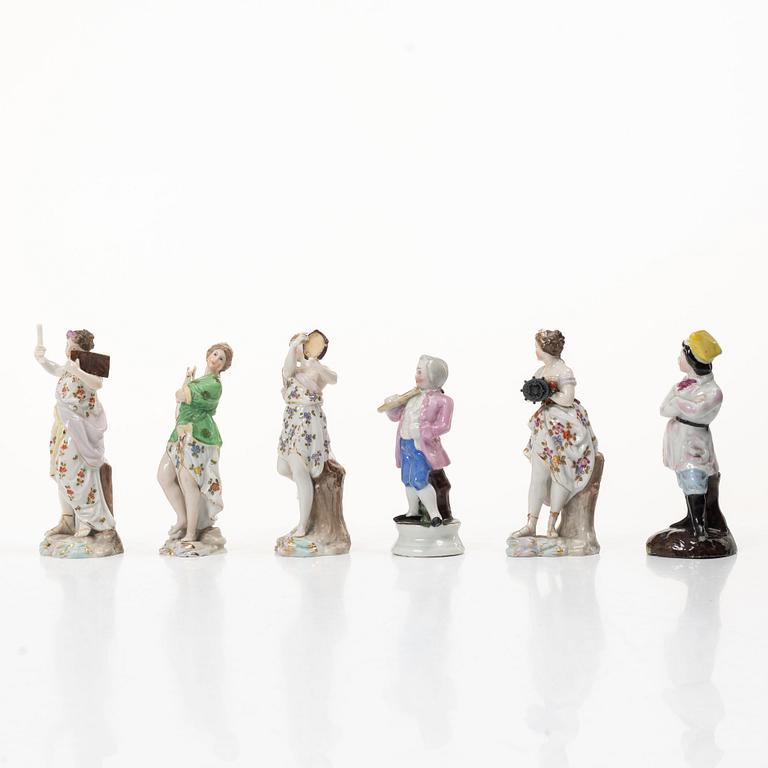 A group of six German porcelain figures, 20th century.