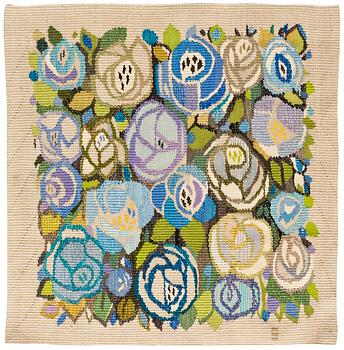 VÄVNAD. "Rosendyna, blå". Gobelängvariant. 62,5 x 60,5 cm. Signerad S (Barbro Sprinchorn för MMF AB).