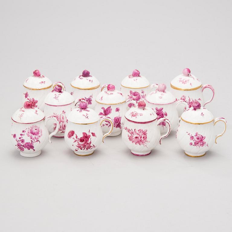 A set of 11 similar porcelain cream cups from Marieberg, Sweden, 18th Century.