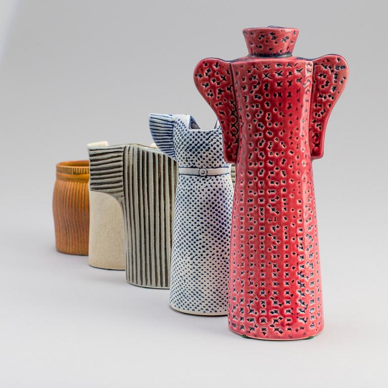 A set of five stoneware vases by Lisa Larson, Rörstrand.