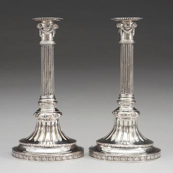 A pair of Swedish 18th century silver candlesticks, marks of Carl Magnus Lundholm, Norrköping 1784.