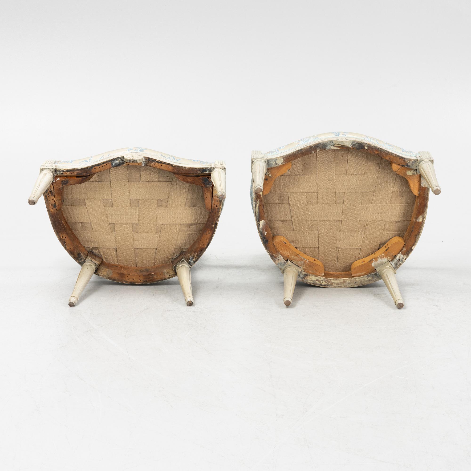 A pair of closely matched carved Gustavian chairs, late 18th century.