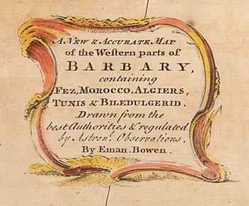 Emanuel Bowen, karta Medelhavet Nordafrika, handkolorerat kopparstick, London 1744.