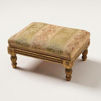 A late Gustavian giltwood foot stool, Stockholm, late 18th century.