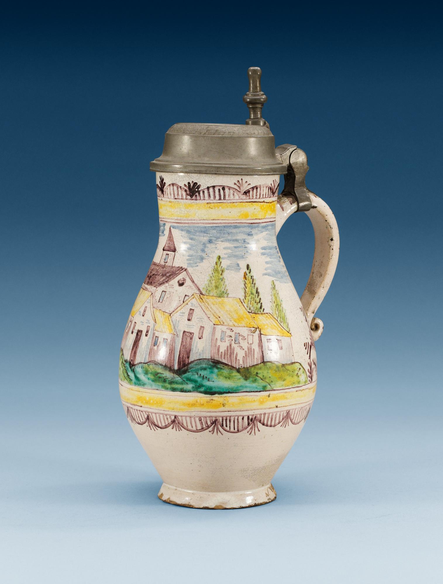 DRYCKESKANNA, fajans. Tyskland, 1700-tal.