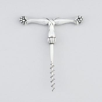 Georg Jensen, an 830/1000 silver corkscrew, Copenhagen ca 1915-1919, Swedish import marks GAB F, design nr 89 (blurred).