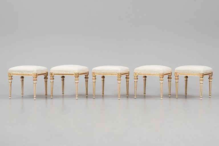 A suite of five Gustavian stools by J. Lindgren (master in Stockholm 1770-1800).